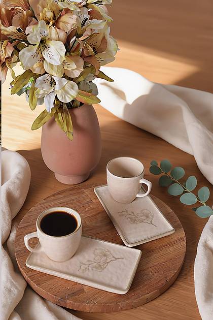Taupe Bloom Do�alta� Kahve Sunum Seti 4 Par�a 2 Ki�ilik 22519-20