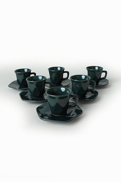 Metalik Yeil Kristal Kahve Fincan Takm 12 Para 6 Kiilik - Q04