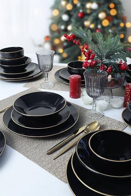 Ege Siyah Gold Yemek Takm 24 Para 6 Kiilik