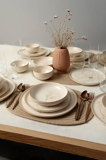 Taupe Bloom Nordc Yemek Takm 24 Para 6 Kiilik 22519-20-28-29