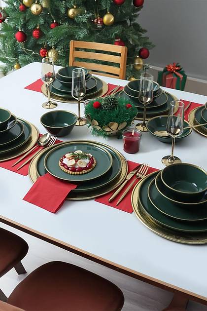 Green Gold Fileli Nordic Yemek Takm 24 Para 6 Kiilik