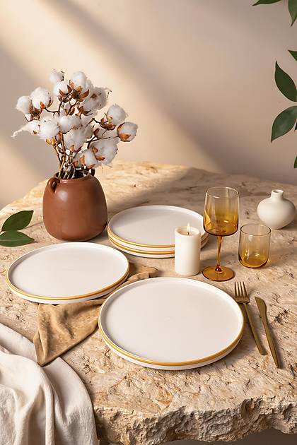 Mat Beyaz Gold Fileli Stackable Servis Taba�� 27 Cm 4 Adet