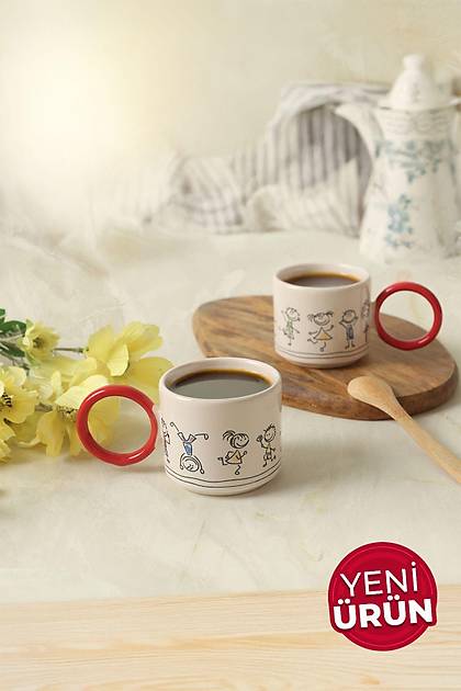 Neeli ocuklar Krmz Stackable Halka Kulplu Fincan 8 Cm 2 Adet