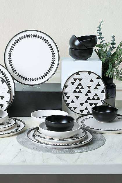 Keraart Black Pattern Nordic Yemek Takm 24 Para 6 Kiilik 21478-79-80