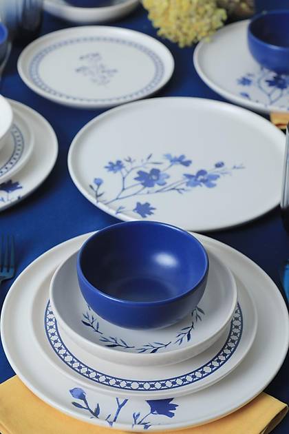 Blue Blossom Nordic Yemek Takm 24 Para 6 Kiilik 21428-29-30