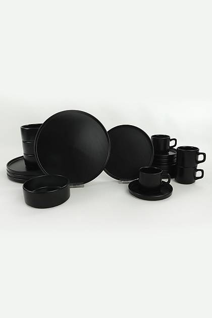 Mat Siyah Stackable Yemek/Kahvalt Takm 20 Para 4 Kiilik
