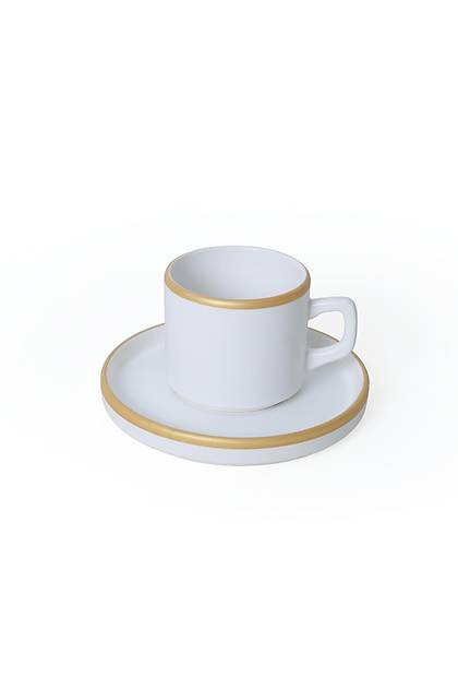 Mat Beyaz Gold Fileli Stackable �ay Tak�m� 8 Par�a 4 Ki�ilik