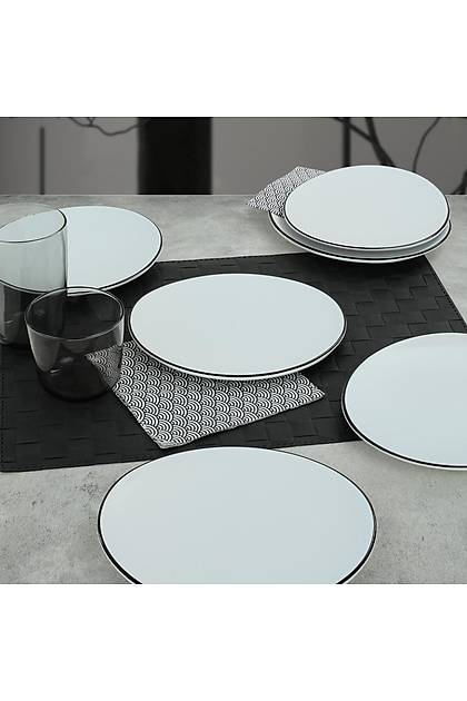 Oval Black Line Pasta Taba 6 Adet 21 Cm