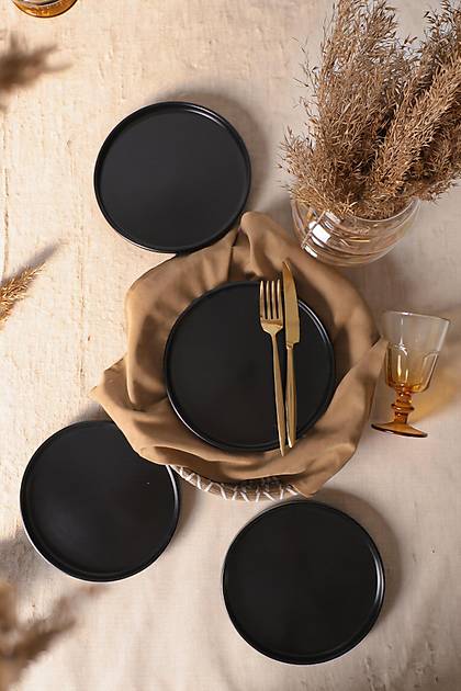 Mat Siyah Stackable Pasta Taba�� 21 Cm 4 Adet