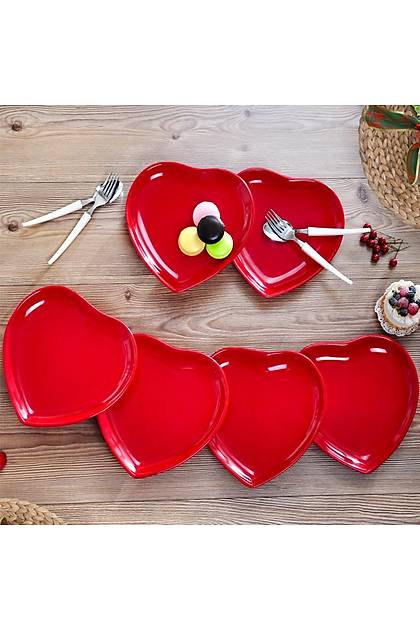 Kalp Krmz Servis Taba 6 Adet 25 cm