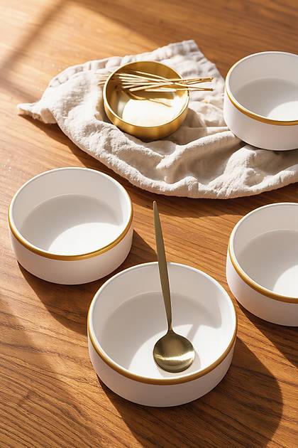 Mat Beyaz Gold Fileli Stackable Kase 14 Cm 4 Adet