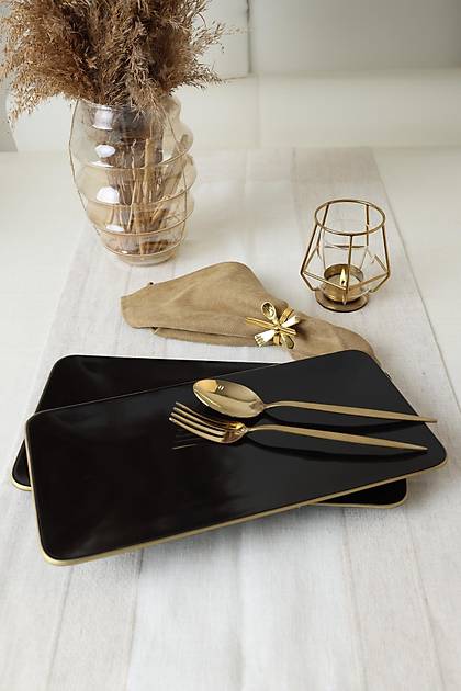 Siyah Gold Siera Kayk Tabak 33*17 Cm 2 Adet