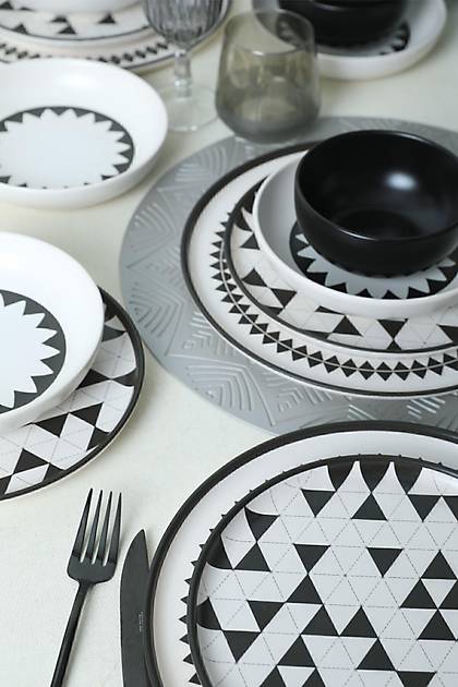 Keraart Black Pattern Nordic Yemek Takm 24 Para 6 Kiilik 21478-79-80