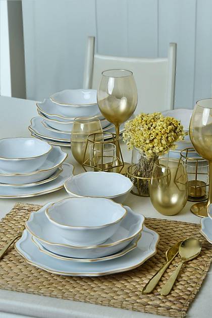 Beyaz Gold Fileli Romeo Yemek Takm 24 Para 6 Kiilik