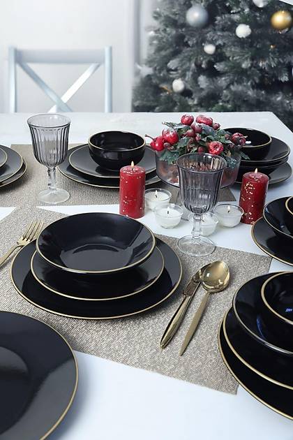 Ege Siyah Gold Yemek Takm 24 Para 6 Kiilik