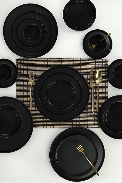 Mat Siyah Stackable Yemek/Kahvalt Takm 20 Para 4 Kiilik