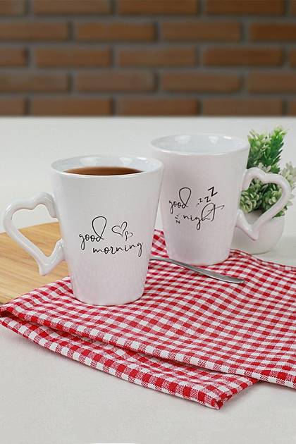 Keraart Good Morning / Good Night Beyaz Kupa 9 Cm 2 Adet