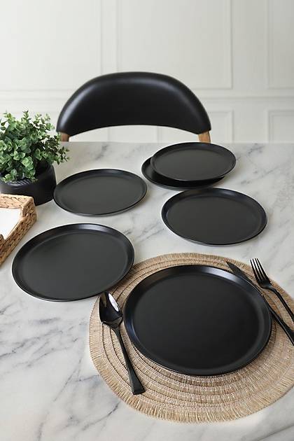 Mat Siyah Hitit Servis Taba 25 Cm 6 Adet