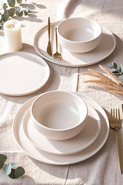 Mat Beyaz Nordic Yemek Tak�m� 6 Par�a 2 Ki�ilik 022
