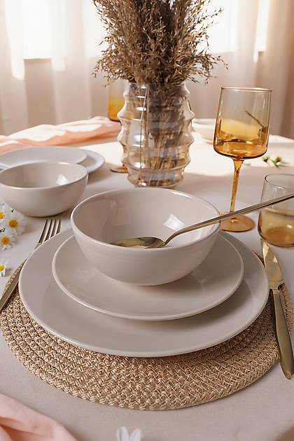 Krem Kera Yemek Tak�m� 12 Par�a 4 Ki�ilik 036