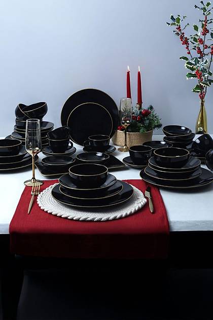 Ege Siyah Gold Yemek/Kahvalt Takm 44 Para 6 Kiilik