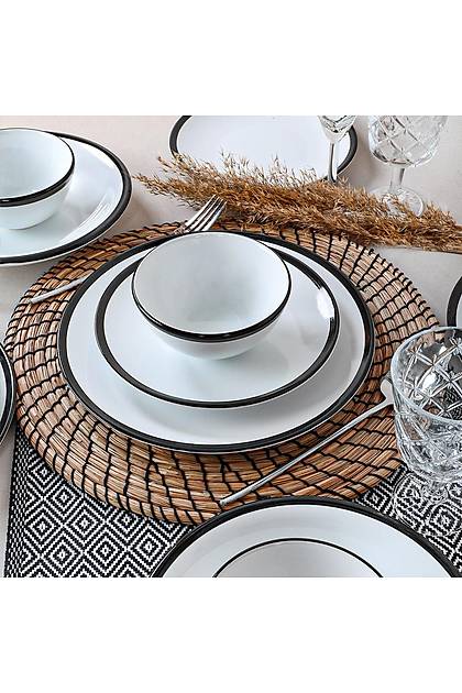 Ege Beyaz Bold Black Yemek Takm 24 Para 6 Kiilik