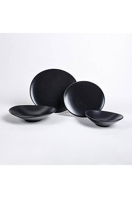 Oval Mat Siyah Yemek Takm 24 Para 6 Kiilik