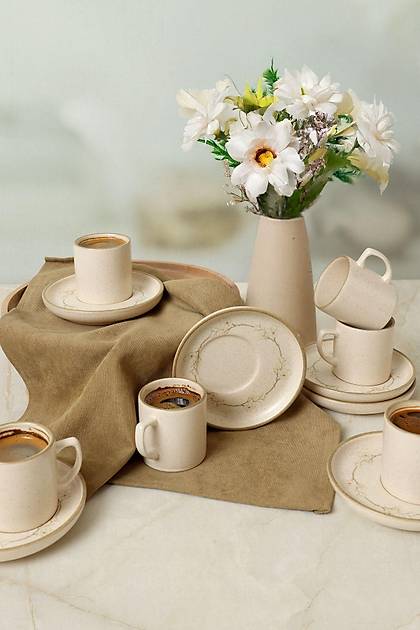 Taupe Bloom Nordic Kahve Takm 12 Para 6 Kiilik 22520-28