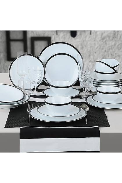 Ege Beyaz Bold Black Yemek Takm 24 Para 6 Kiilik