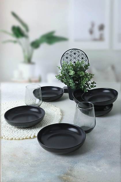 Mat Siyah Nordic Yemek Taba 18 Cm 6 Adet 956