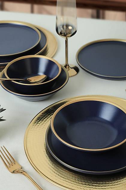Mat Lacivert Gold Fileli Yemek Takm 24 Para 6 Kiilik
