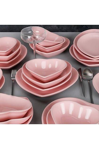 Ak Pembe Kalp Yemek Takm 24 Para 6 Kiilik