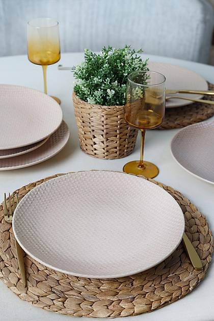 Kumlu Krem Rlyefli Servis Taba 27 Cm 6 Adet Q32