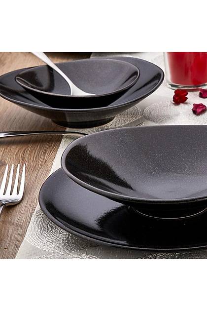 Oval Simli Siyah Yemek Takm 48 Para 12 Kiilik