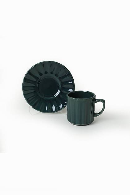 Metalik Yeil Srus Kahve Fincan Takm 12 Para 6 Kiilik - Q04