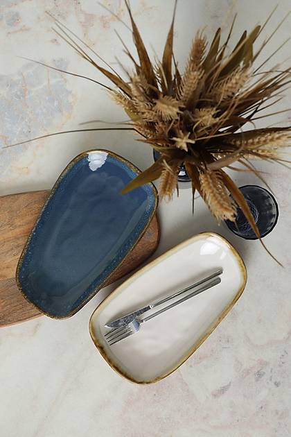 Shizen Mavi / Krem Tetra Kayk Tabak 28 Cm 2 Adet Q39-Q44
