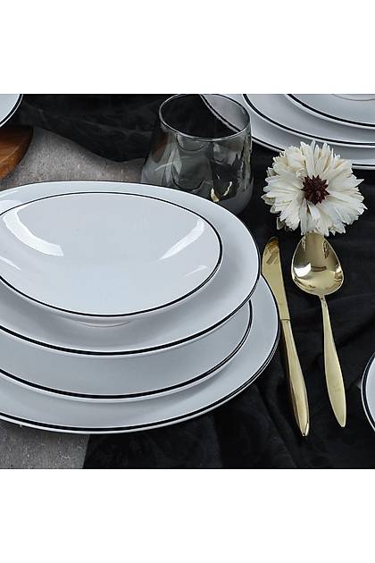 Oval Black Line Yemek Takm 24 Para 6 Kiilik