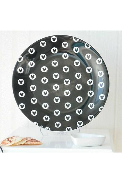 Dolu Kalp Siyah Servis Taba 26 Cm 6 Adet