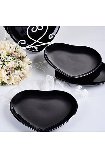 Kalp Siyah Servis Taba 25 Cm 6 adet