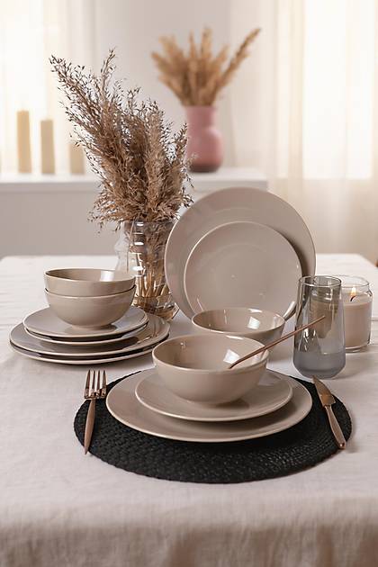 Taupe Kera Yemek Tak�m� 12 Par�a 4 Ki�ilik 594