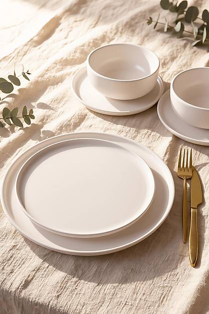 Mat Beyaz Nordic Yemek Tak�m� 6 Par�a 2 Ki�ilik 022