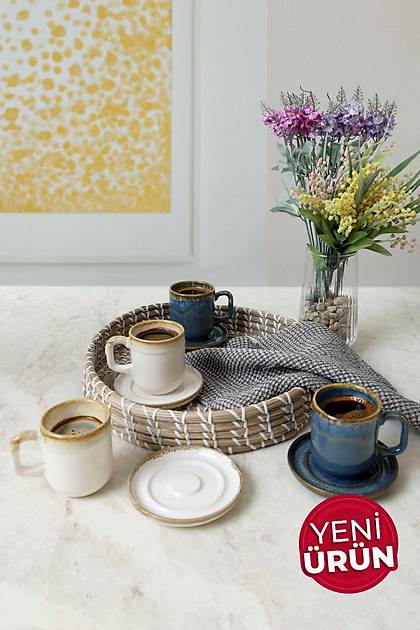 Shizen Mavi / Krem Formart Kahve Takm 8 Para 4 Kiilik Q39-Q44