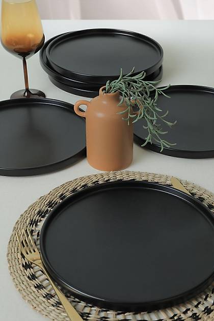 Mat Siyah Stackable Servis Taba 27 Cm 6 Adet 956