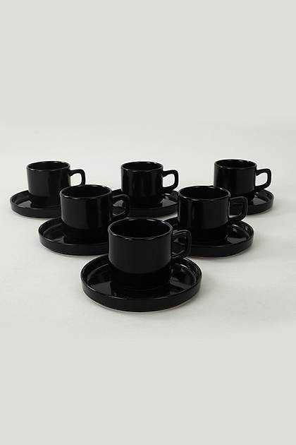 Siyah Stackable ay Fincan Takm 12 Para 6 Kiilik