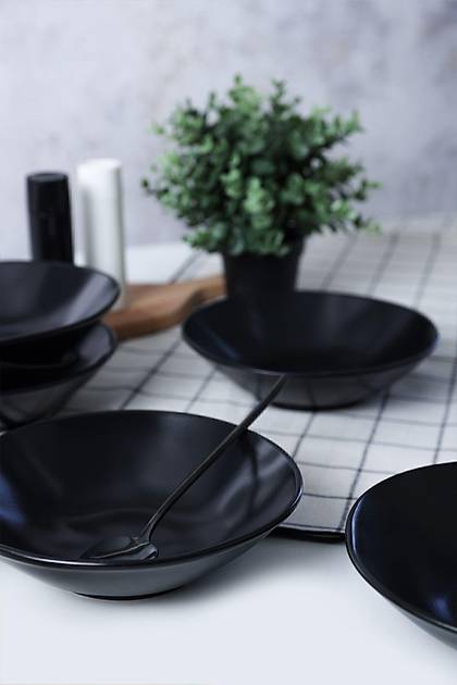 Mat Siyah Sardes Yemek Taba 21 Cm 6 Adet 956