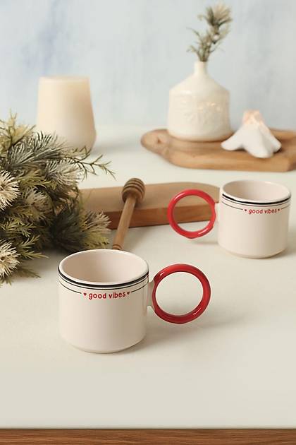 Good Vibes Krmz Stackable Halka Kulplu Fincan 8 Cm 2 Adet