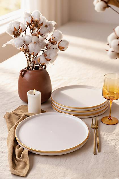 Mat Beyaz Gold Fileli Stackable Servis Taba�� 27 Cm 4 Adet