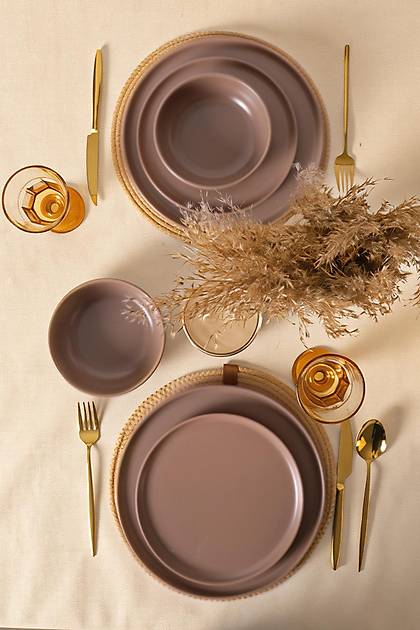 Mat Toprak Taupe Nordic Yemek Tak�m� 6 Par�a 2 Ki�ilik 977