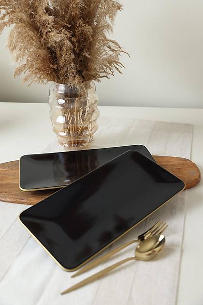 Siyah Gold Siera Kayk Tabak 33*17 Cm 2 Adet