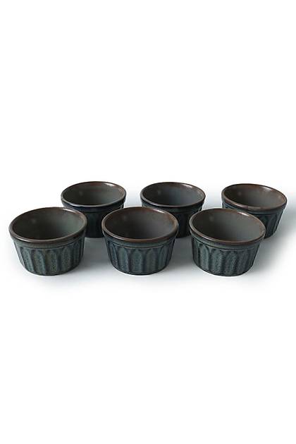Reaktif Antik Yeil Badem Suffle Kasesi 9 Cm 6 Adet Q76